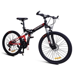 WJSW Bike WJSW 24-Speed Mountain Bikes, Folding High-carbon Steel Frame Mountain Trail Bike, Dual Suspension Kids Adult Mens Mountain Bicycle, Red, 24Inch