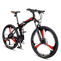 WJSW Folding Mountain Bike WJSW 26 Inch Mountain Bikes, 27 Speed Overdrive Mountain Trail Bike, Foldable High-carbon Steel Frame Hardtail Mountain Bike, Red