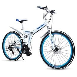 WJSW Folding Mountain Bike WJSW Adults Folding Bikes, High-carbon Steel Double Disc Brake Folding Mountain Bike, Dual Suspension Foldable Bicycle, Portable Commuter Bike, White, 24" 24 Speed