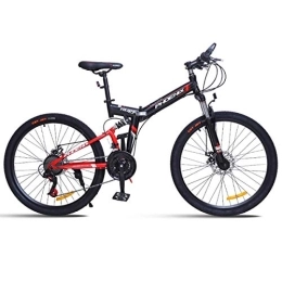 WJSW Bike WJSW Folding Mountain Bike Boy Bicycles for a Path Trail & Mountains, Black Aluminum Full Suspension Frame Twist Shifters Through 24 Speeds, Black, 26