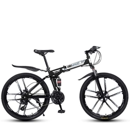 WJSW Folding Mountain Bike WJSW Folding Variable Speed 26 Inch Mountain Bike, High-carbon steel Frame Bikes Dual Disc Brake Bicycle, 21-24 - 27 Speeds, Black, 21speed