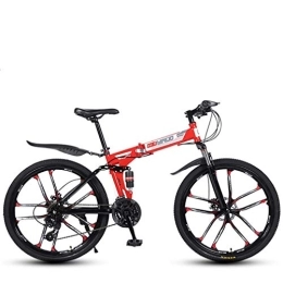 WJSW Folding Mountain Bike WJSW Folding Variable Speed 26 Inch Mountain Bike, High-carbon steel Frame Bikes Dual Disc Brake Bicycle, 21-24 - 27 Speeds, Red, 27speed