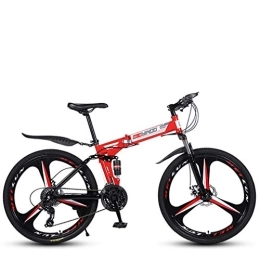 WJSW Folding Mountain Bike WJSW Folding Variable Speed 26 Inch Mountain Bike, Lightweight High-carbon steel Frame Bikes Dual Disc Brake Bicycle, 21-24 - 27 Speeds, Red, 21speed