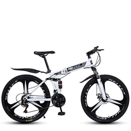 WJSW Bike WJSW Folding Variable Speed 26 Inch Mountain Bike, Lightweight High-carbon steel Frame Bikes Dual Disc Brake Bicycle, 21-24 - 27 Speeds, White, 24speed