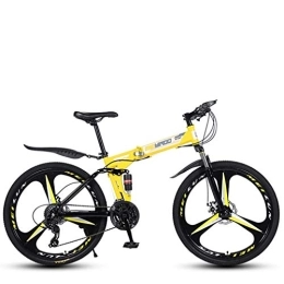 WJSW Folding Mountain Bike WJSW Folding Variable Speed 26 Inch Mountain Bike, Lightweight High-carbon steel Frame Bikes Dual Disc Brake Bicycle, 21-24 - 27 Speeds, Yellow, 24speed