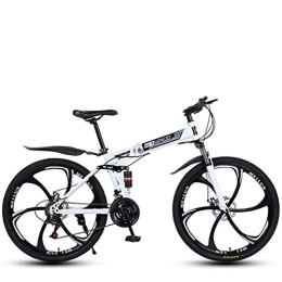 WJSW Folding Mountain Bike WJSW Lightweight Folding Variable Speed 26 Inch Mountain Bike, High-carbon steel Frame Bikes Dual Disc Brake Bicycle, 21-24 - 27 Speeds, White, 21speed