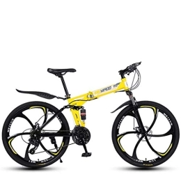 WJSW Folding Mountain Bike WJSW Lightweight Folding Variable Speed 26 Inch Mountain Bike, High-carbon steel Frame Bikes Dual Disc Brake Bicycle, 21-24 - 27 Speeds, Yellow, 27speed