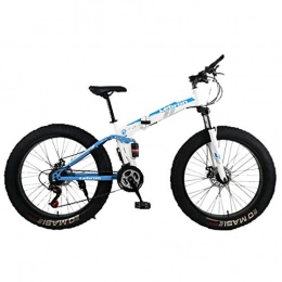 WJSW Bike WJSW Steel Folding Mountain Bike 26" Bicycles Unisex Dual Suspension 4.0Inch Fat Tire Bicycle Can Cycling On Snow, Mountains, Roads, Beaches, Etc, Blue