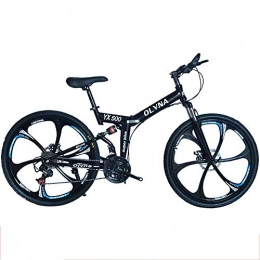 WYFDM Bike WYFDM Folding Bicycle Mountain Bike 6 Spoke 21 Speed 700CC Shining Double Disc Brake Suspension Fork Rear Suspension Anti-Slip