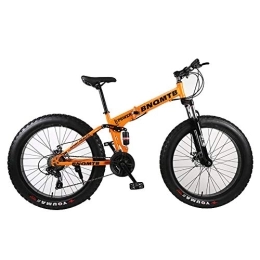 WZJDY Folding Mountain Bike WZJDY 24in Fat Tires Snowmobile, Folding Mountain Bike Bicycle with Fork Rear Suspension and Double Disc Brake, Orange, 21 Speed