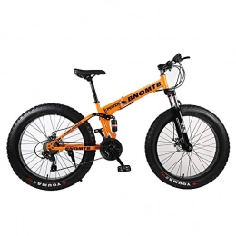 WZJDY Folding Mountain Bike WZJDY 24in Fat Tires Snowmobile, Folding Mountain Bike Bicycle with Fork Rear Suspension and Double Disc Brake, Orange, 24 Speed