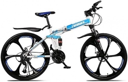 XBSLJ Mountain Bikes, Folding Bikes 26Inch 27-Speed Aluminum Frame Suspension Fork Double Disc Brake Full Suspension Anti-Slip Adults Blue