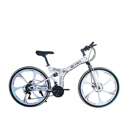 XER Folding Mountain Bike XER Mountain Bike 21 / 24 / 27 / 30 Speed Steel Frame 26 Inches 6-Spoke Wheels Dual Suspension Folding Bike, White, 30speed