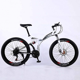 XER Folding Mountain Bike XER Mountain Bike, 24 Speed Dual Suspension Folding Bike, with 24 Inch Spoke Wheel and Double Disc Brake, for Men and Woman, White, 24speed