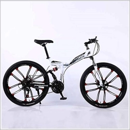 XER Folding Mountain Bike XER Mountain Bike 24 Speed Steel High-Carbon Steel 24 Inches 10-Spoke Wheels Dual Suspension Folding Bike for Commuter City, White, 21 speed