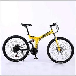 XER Folding Mountain Bike XER Mountain Bike 24 Speed Steel High-Carbon Steel 24 Inches Spoke Wheel Dual Suspension Folding Bike for Commuter City, Yellow, 27 speed