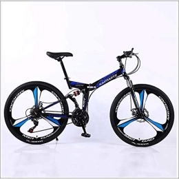 XER Folding Mountain Bike XER Mountain Bike 27 Speed Steel High-Carbon Steel 24 Inches 3-Spoke Wheels Dual Suspension Folding Bike for Commuter City, Blue, 27 speed