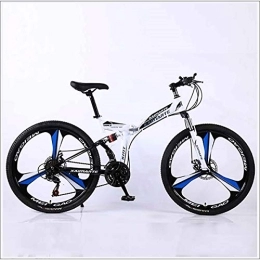 XER Folding Mountain Bike XER Mountain Bike 27 Speed Steel High-Carbon Steel 24 Inches 3-Spoke Wheels Dual Suspension Folding Bike for Commuter City, White, 27 speed