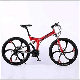 XER Folding Mountain Bike XER Mountain Bike Folding Frame MTB Bike Dual Suspension Mens Bike 27 Speeds 26 Inch 6-High-Carbon Steel Bicycle Disc Brakes, Red, 21 speed