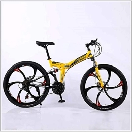 XER Folding Mountain Bike XER Mountain Bike Folding Frame MTB Bike Dual Suspension Mens Bike 27 Speeds 26 Inch 6-High-Carbon Steel Bicycle Disc Brakes, Yellow, 21 speed