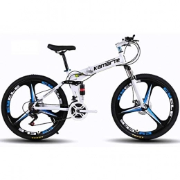 XER Folding Mountain Bike XER Unisex Mountain Bike, 24 Speed Dual Suspension Folding Bike, with 26 Inch 3-Spoke Wheels and Double Disc Brake, White, 24speed