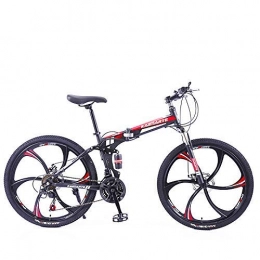 XHCP Bike XHCP Folding Mountain Bike, 26Inch 24 / 27 Speed Double Disc Brakes Bicycle, Full Suspension 6 Knife Wheel Mountain Bike for Adult Teens