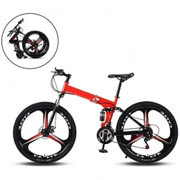 XHJZ Folding Mountain Bike XHJZ 26 Inch Mountain Bikes, Folding High Carbon Steel Frame Variable Speed Double Shock Absorption Three Cutter Wheels Foldable Bicycle, Suitable for People with A Height of 160-185Cm, Red, 24 speed
