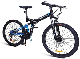 XinQing Folding Mountain Bike XinQing 24-Speed Mountain Bikes, Folding High-Carbon Steel Frame Mountain Trail Bike, Dual Suspension Kids Adult Mens Mountain Bicycle, Blue, 26Inch