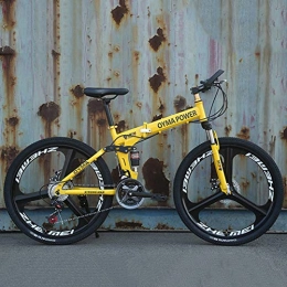 XRQ Folding Mountain Bike XRQ 21 / 24 / 27 Speed Mountain Bike 26-Inch Aluminum Alloy Frame Shock Absorbing Front Fork 3 Knife Wheel Bikes Carbon Steel Double Disc Brake Sport Bicycles, Yellow, 21 speed