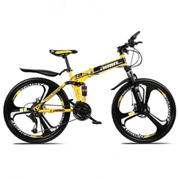 XXY-shop Folding Mountain Bike XXY-shop Summer Mountain Bike Folding Bikes, 26In 21-Speed Double Disc Brake Full Suspension Anti-Slip, Lightweight Aluminum Frame, Suspension Fork, Yellow, B