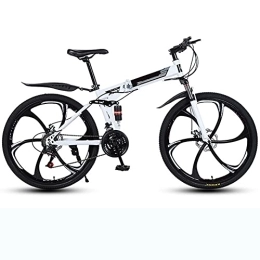 YARUMD FOOD Folding Mountain Bike YARUMD FOOD Balance BikesAdult Mountain Bike, High-Carbon Steel 26 Inch 24 Speed 6 Knife Spoke Wheel Mountain Bike, Double Disc Brake Folding Mountain Bike Bicycle, White, 26 Inch 24 Speed