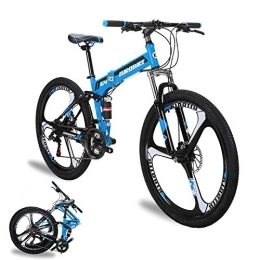 EUROBIKE Folding Mountain Bike YH-G4 Folding Mountain Bike for Adults, 26 Inch Mountain bikes, 21 Speed Full Suspension, Dual Disc Brakes, Foldable Frame Bicycle (BLUE)