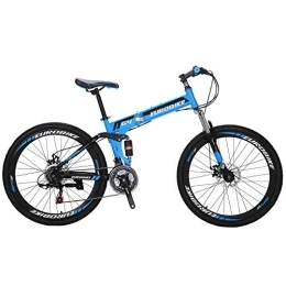 EUROBIKE Folding Mountain Bike YH-G4 Folding Mountain Bike for Adults 26 Inch Wheels 21 Speed Full Suspension Dual Disc Brakes Foldable Frame Bicycle (Blue)