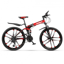 YLJYJ Bike YLJYJ Mountain Bike Folding Bikes, 26Inch 27-Speed Double Disc Brake Full Suspension Anti-Slip, Lightweight Aluminum Frame, Suspension Fork, Red