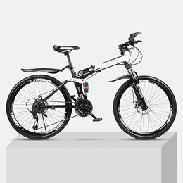 YQCH Folding Mountain Bike Youth And Adult Mountain Folding Mountain Bike, Outroad Mountain Bike, Aluminum And Steel Frame, 30 Speeds 24 Inch, Full Suspension MTB Bikes, Double Disc Brake Bicycles (Color : Black)