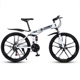 YSHCA Bike YSHCA Mountain Bike, 26 Inch 21 Speed Foldable MountainBike with 10 Cutter Wheel High-carbon Steel MTB Bicycle Disc Brake Full Suspension For Women / Kids / Juniors, White