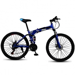 ZHIFENGLIU Folding Mountain Bike ZHIFENGLIU Folding Mountain Bike, 24 / 26 Inch Double Shock Absorber Double Disc Brake High Carbon Steel Frame Spring Fork Adult Variable Speed Bicycle, Blue, 24 inch 24 speed