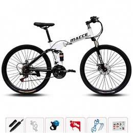 ZHIPENG Folding Mountain Bike ZHIPENG Adult Mountain Bikes, 26In Carbon Steel Mountain Bike 21 Speed Bicycle Full Suspension MTB, White