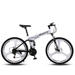 Z&L Folding Mountain Bike ZL 24 Speed Full Suspension MTB Bikes With Strong Spring Shock Speed, 26 Inch High Carbon Steel Frame 3 Spoke Wheels Folding Mountain Bike Bicycle (Color : White)