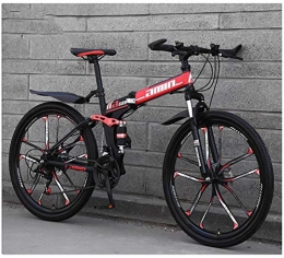 ZWFPJQD Bike ZWFPJQD GLJ Mountain Bike Folding Bikes, 26Inch 24-Speed Double Disc Brake Full Suspension Anti-Slip, Lightweight Aluminum Frame, Suspension Fork / Red