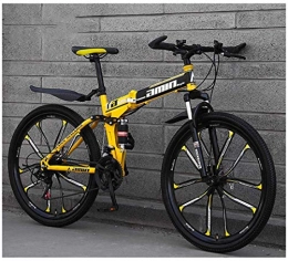 ZWFPJQD Folding Mountain Bike ZWFPJQD GLJ Mountain Bike Folding Bikes, 26Inch 24-Speed Double Disc Brake Full Suspension Anti-Slip, Lightweight Aluminum Frame, Suspension Fork / Yellow