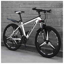 Wghz Bike 24 Inch Mountain Bikes, Mens Women Carbon Steel Bicycle, 30-Speed Drivetrain All Terrain Mountain Bike with Dual Disc Brake, 27Vitesses, White 3 Spoke