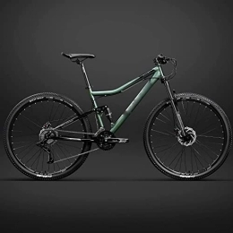  Mountain Bike 26 Inch Bicycle Frame Full Suspension Mountain Bike, Double Shock Absorption Bicycle Mechanical Disc Brakes Frame (Green 30 Speeds)