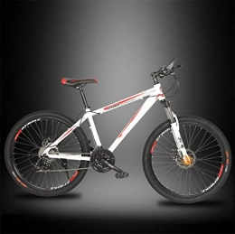 LaKoos Mountain Bike 26-inch city mountain bike with dual disc brakes, adult mountain bike, hard tail bike with adjustable seat, thick carbon steel frame, spoke wheels-White_Red