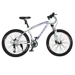 Dsrgwe Mountain Bike 26inch Mountain Bike, Aluminium Alloy Bicycles, 17" Frame, Double Disc Brake and Front Suspension, 27 Speed (Color : White+purple)