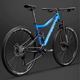  Mountain Bike 29 Inch Bicycle Frame Full Suspension Mountain Bike, Double Shock Absorption Bicycle Mechanical Disc Brakes Frame (Blue 24 Speeds)