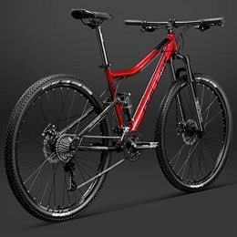  Mountain Bike 29 Inch Bicycle Frame Full Suspension Mountain Bike, Double Shock Absorption Bicycle Mechanical Disc Brakes Frame (red 24 Speeds)