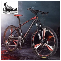 FHKBK Mountain Bike 33 Speed Mountain Bikes with Front Suspension for Men / Women, Adults Boys / Girls Anti-Slip Hardtail Mountain Trail Bicycle, Hydraulic Disc Brake & Adjustable Seat, Black Red 3 Spokes, 26 Inch