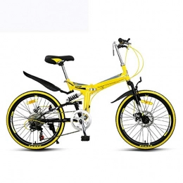 Grimk Bike Folding Mountain Bicycle Bike Adult Lightweight Unisex Men City Bike 22-inch Wheels Aluminium Frame Ladies Shopper Bike With Adjustable Seat, 7 speed, Disc brake, Yellow