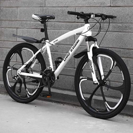 GASLIKE Mountain Bike GASLIKE Adult Mountain Bike, High-Carbon Steel Frame Beach Bicycle, Double Disc Brake Off-Road Snow Bikes, 26 Inch Six knives Magnesium Alloy Integrated Wheels, White, 21 speed